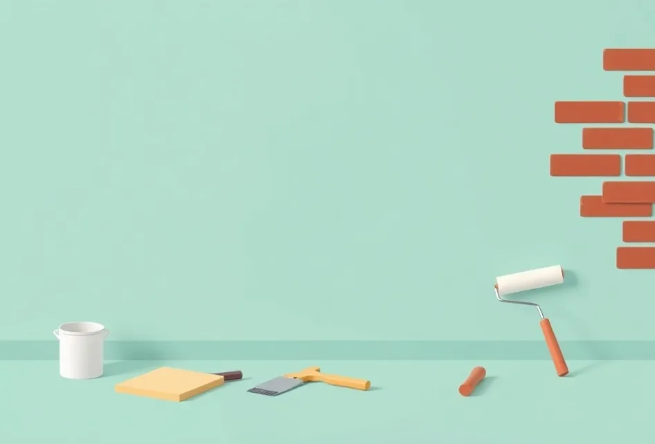 Outils de peinture disposés dans l'ordre des étapes du chantier
