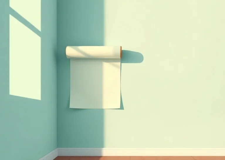 Pose de papier peint, rouleau et brosse à maroufler